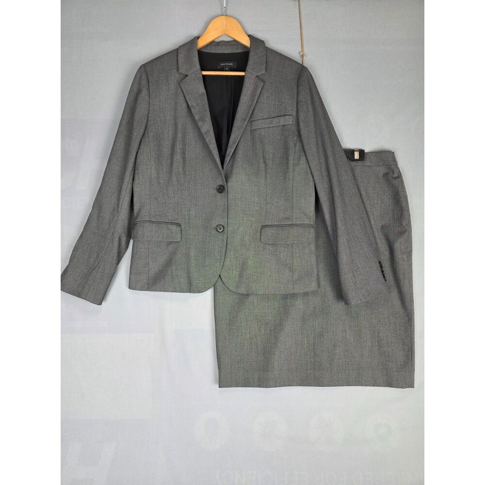 Ann Taylor Grey Skirt Suit Size 16 Pencil Stright Work Business Professional